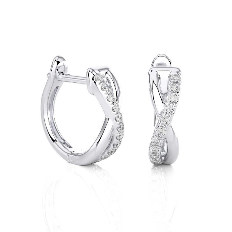 Modern 14K White Gold Diamonds Huggie Earring -0.18 CTW For Sale