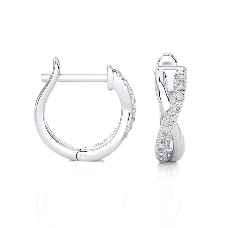 Round Cut 14K White Gold Diamonds Huggie Earring -0.18 CTW For Sale