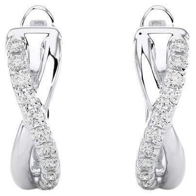 14K White Gold Diamonds Huggie Earring -0.18 CTW For Sale