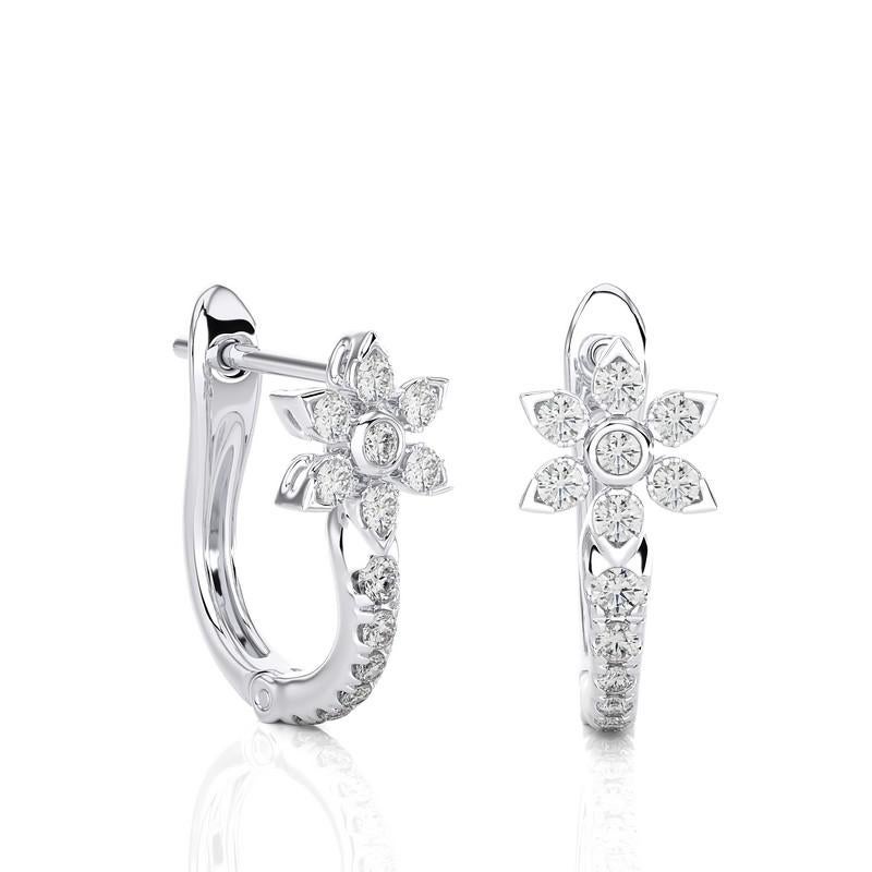 Modern 14K White Gold Diamonds Huggie Earring -0.35 CTW For Sale