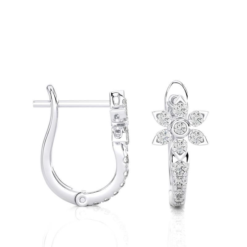 Round Cut 14K White Gold Diamonds Huggie Earring -0.35 CTW For Sale