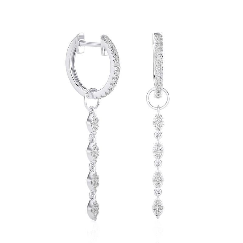 Modern 14K White Gold Diamonds Huggie Earring -0.37 CTW For Sale
