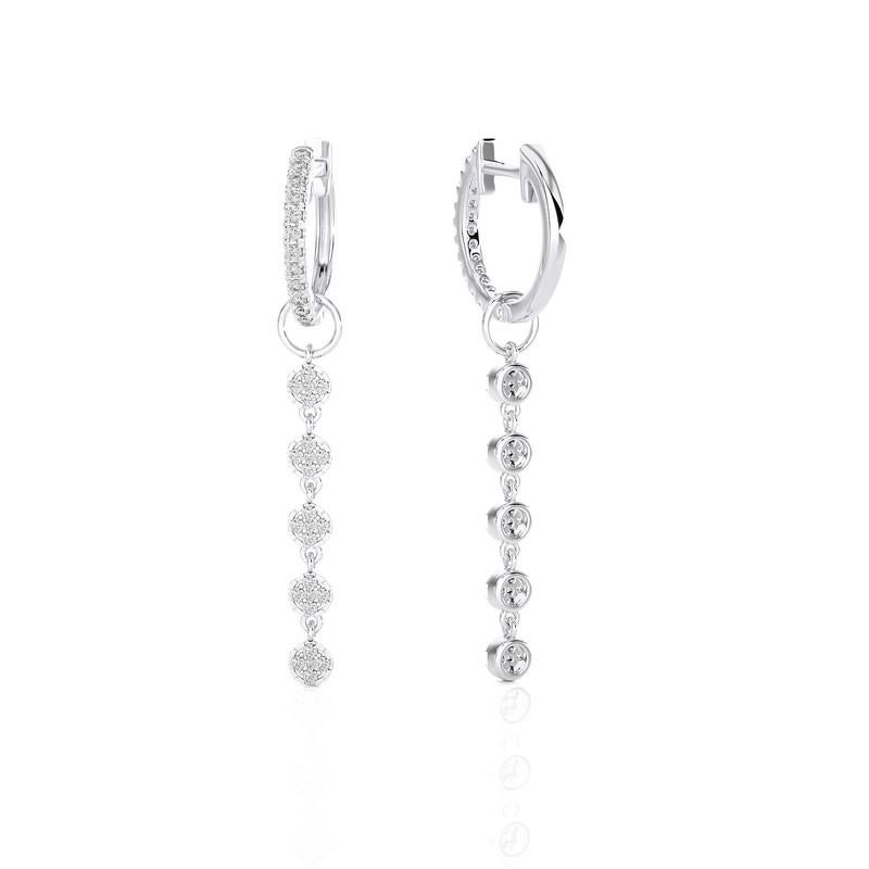 Modern 14K White Gold Diamonds Huggie Earring -0.44 CTW For Sale