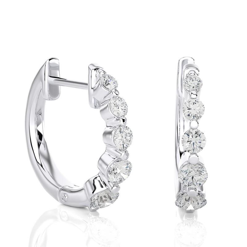 Modern 14K White Gold Diamonds Huggie Earring -0.45 CTW For Sale