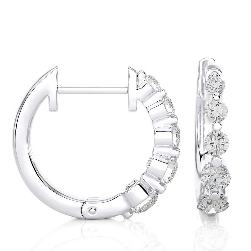 Round Cut 14K White Gold Diamonds Huggie Earring -0.45 CTW For Sale