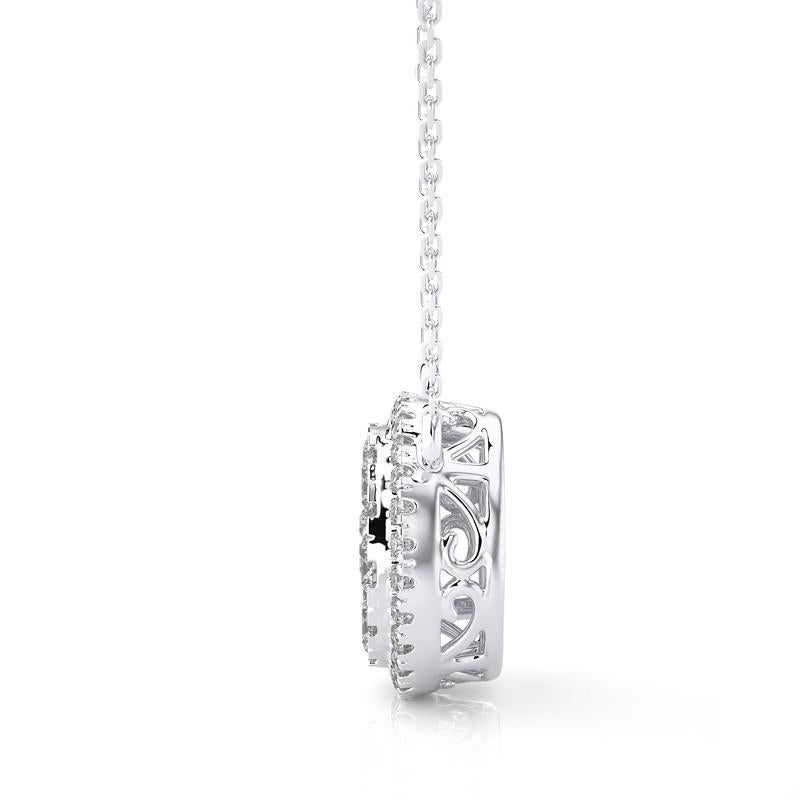 Round Cut 14K White Gold Diamonds Moonlight Round Cluster Necklace -1 ctw For Sale