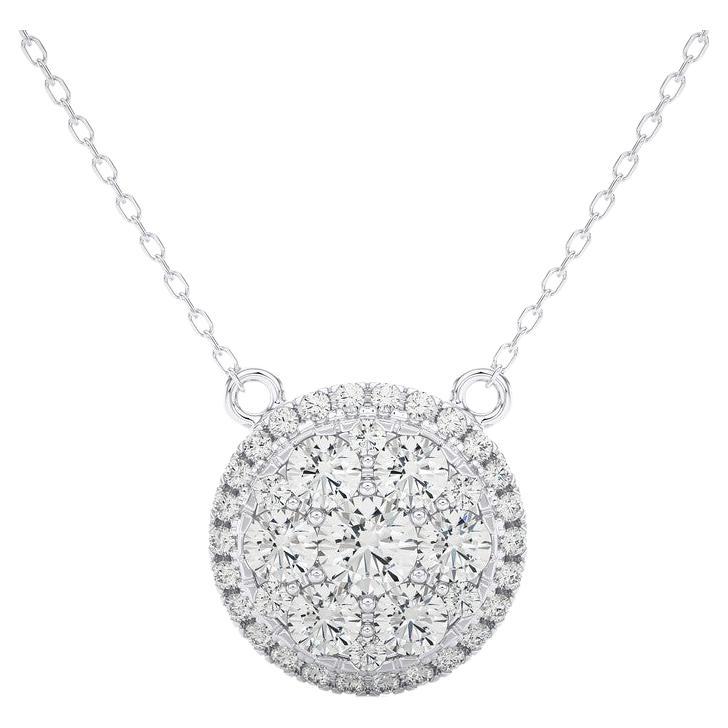 14K White Gold Diamonds Moonlight Round Cluster Necklace -1 ctw For Sale