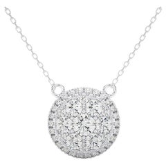 14K White Gold Diamonds Moonlight Round Cluster Necklace -1 ctw