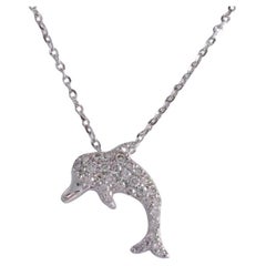 14k White Gold Dolphin Necklace Sea Life Dolphin Pendant Nautical Ocean Jewelry