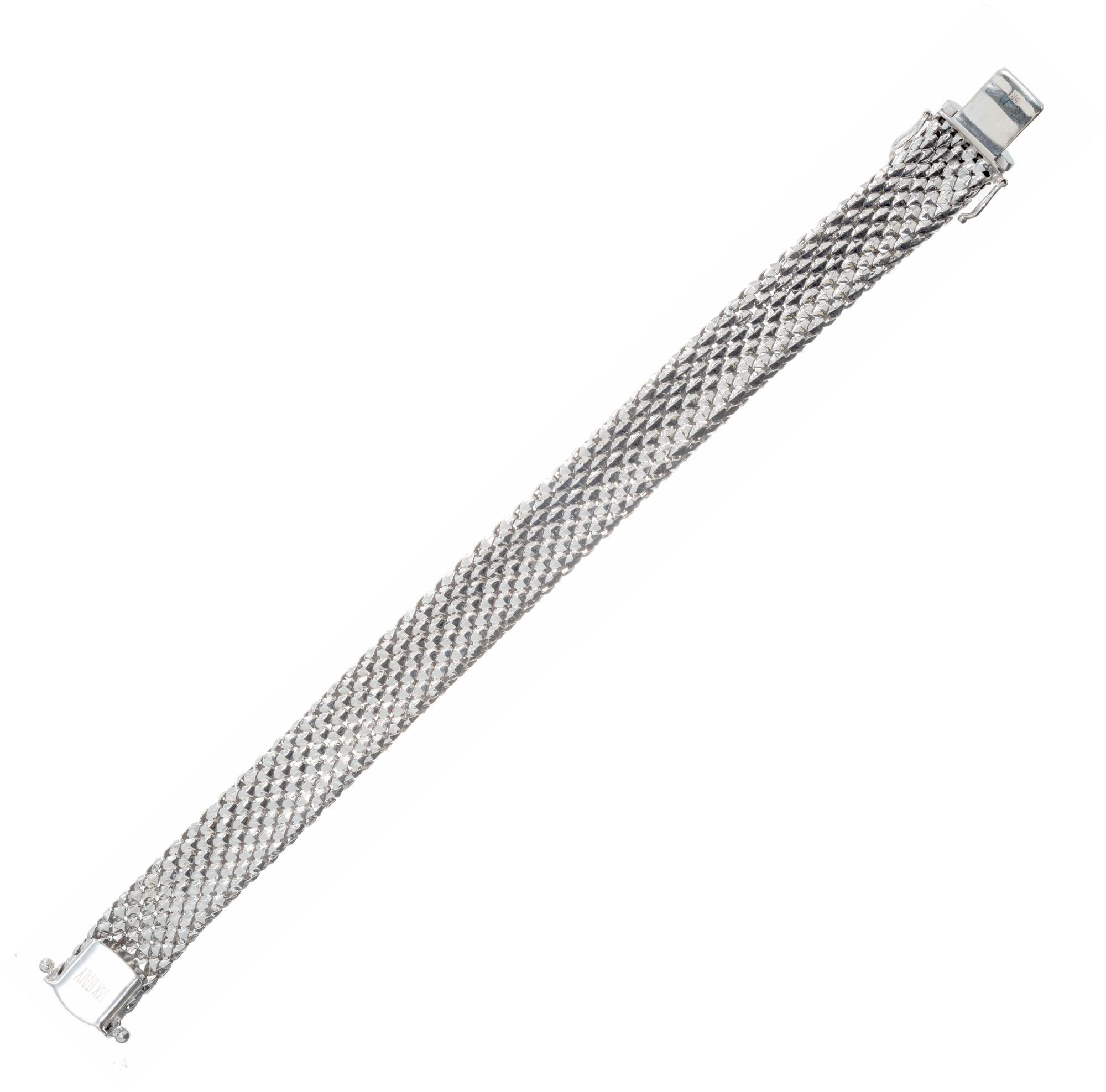 14 Karat White Gold Domed Weave Bracelet For Sale 3