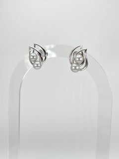 14K White Gold Double Grey Pearl Screw Back Earrings