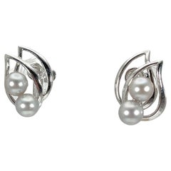 14K White Gold Double Grey Pearl Screw Back Earrings 