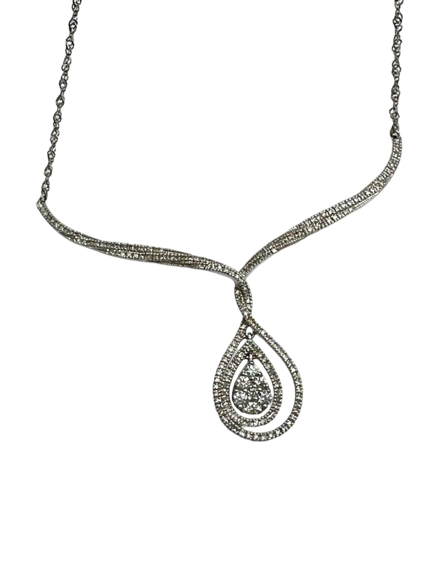 14K White Gold Double Halo 1.75 Carat Diamond Pave Necklace  In Excellent Condition For Sale In Laguna Hills, CA