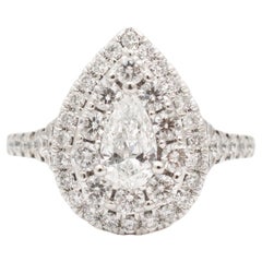 Used 14K White Gold Double Halo Pear Shaped Cluster Diamond Engagement Ring