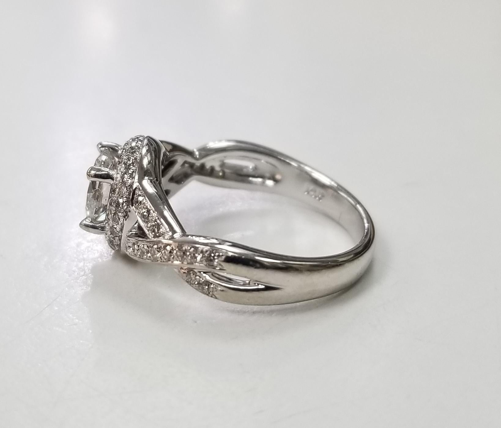 Contemporary 14 Karat White Gold Double Halo Ring Total Weight 1.50 Carat