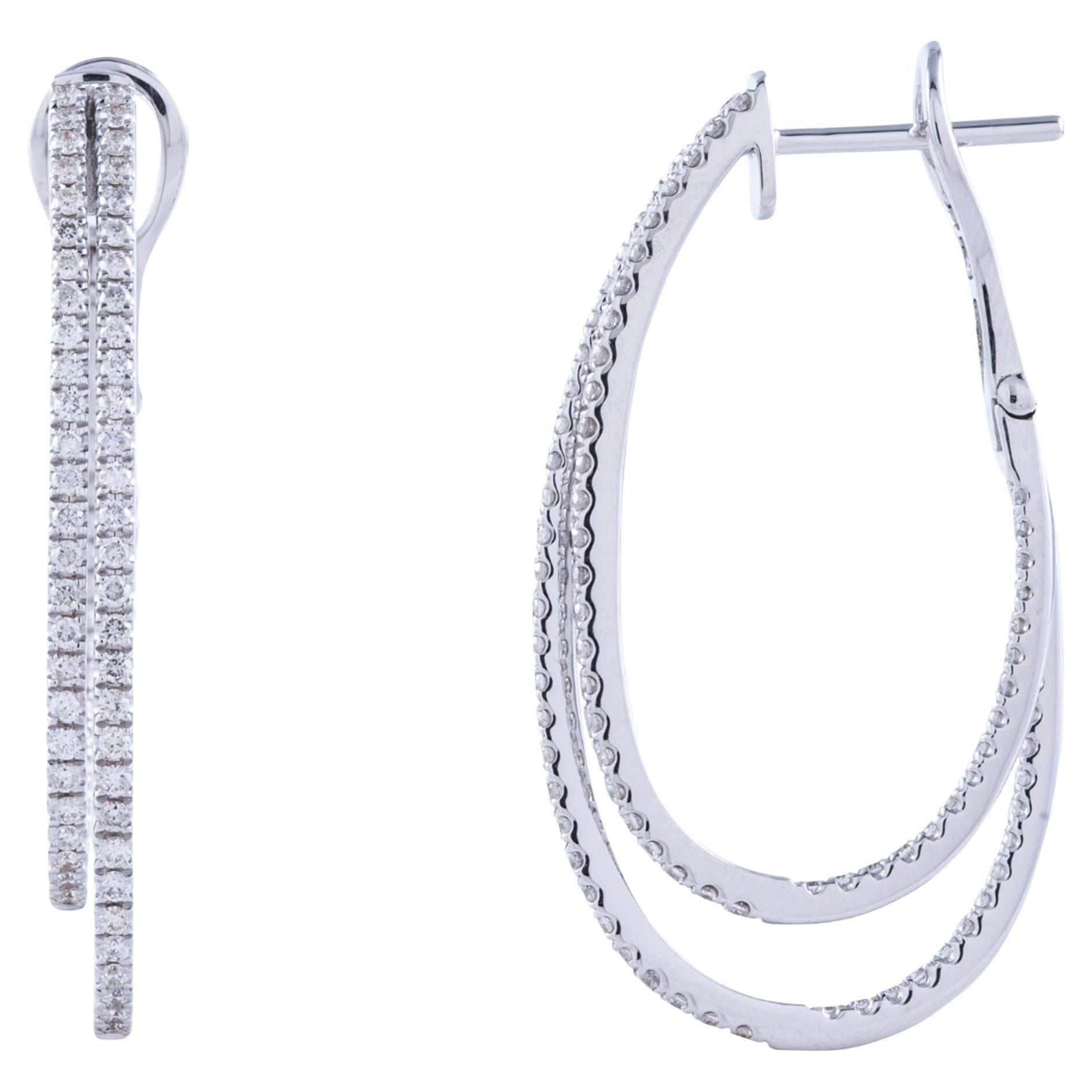 14K White Gold Double Hoop Diamond Earrings