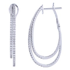 Boucles d'oreilles double anneau en or blanc 14K avec diamants ronds 0.95 carats