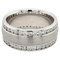 14K White Gold Double Row Diamond Band With Brushed Matte Finish Center
