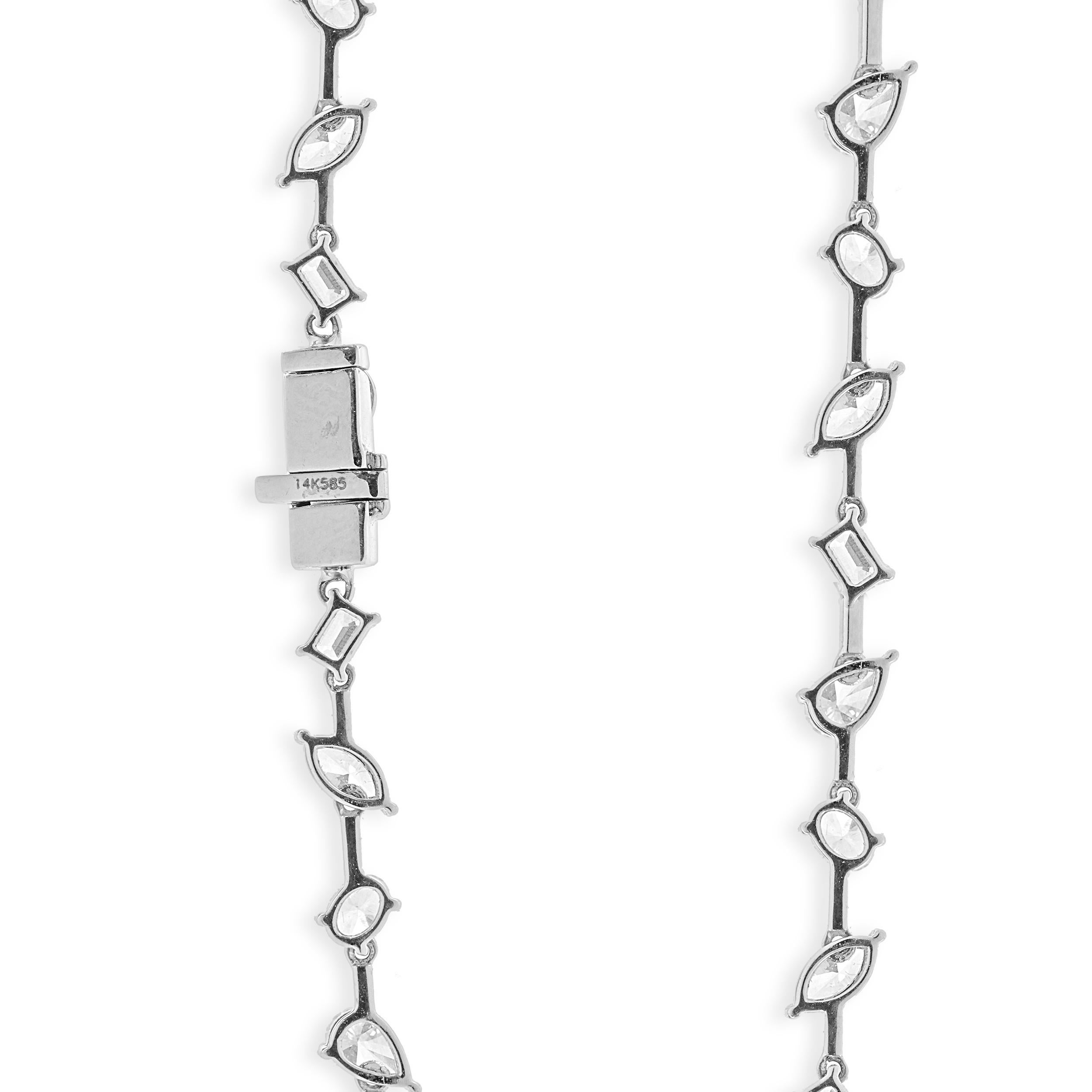 14k Weißgold Doppelreihige mehrförmige Diamant-Halskette im Zustand „Hervorragend“ im Angebot in Scottsdale, AZ