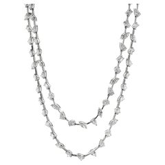 14k White Gold Double Row Multi-Shaped Diamond Necklace