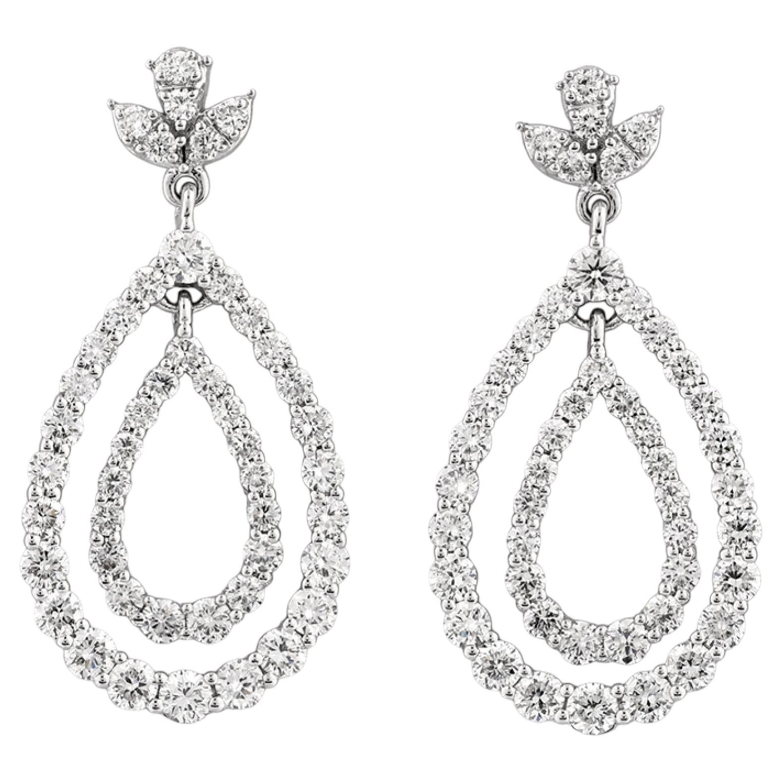14K White Gold Double Teardrop Diamond Drop Earrings