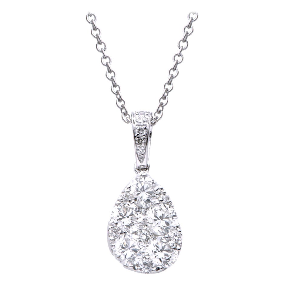 Tropfenförmiger Diamant-Cluster-Anhänger aus 18 Karat Weißgold mit Kette