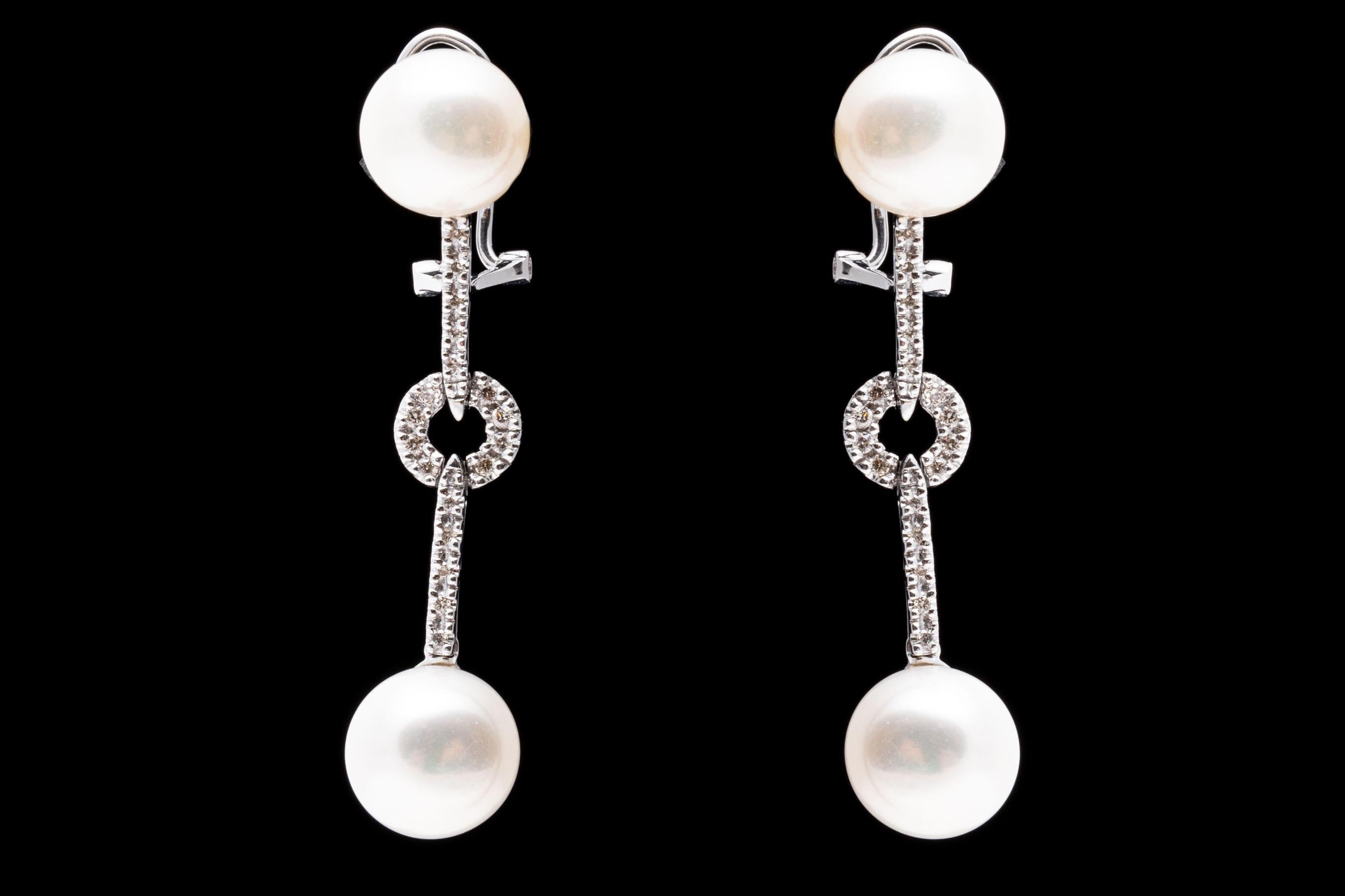 14K White Gold Drop Style Earrings with Pearls and Diamonds For Sale 4