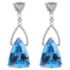 14K White Gold Earrings 4/5 Cttw Diamond and Blue Topaz Drop and Dangle Earrings