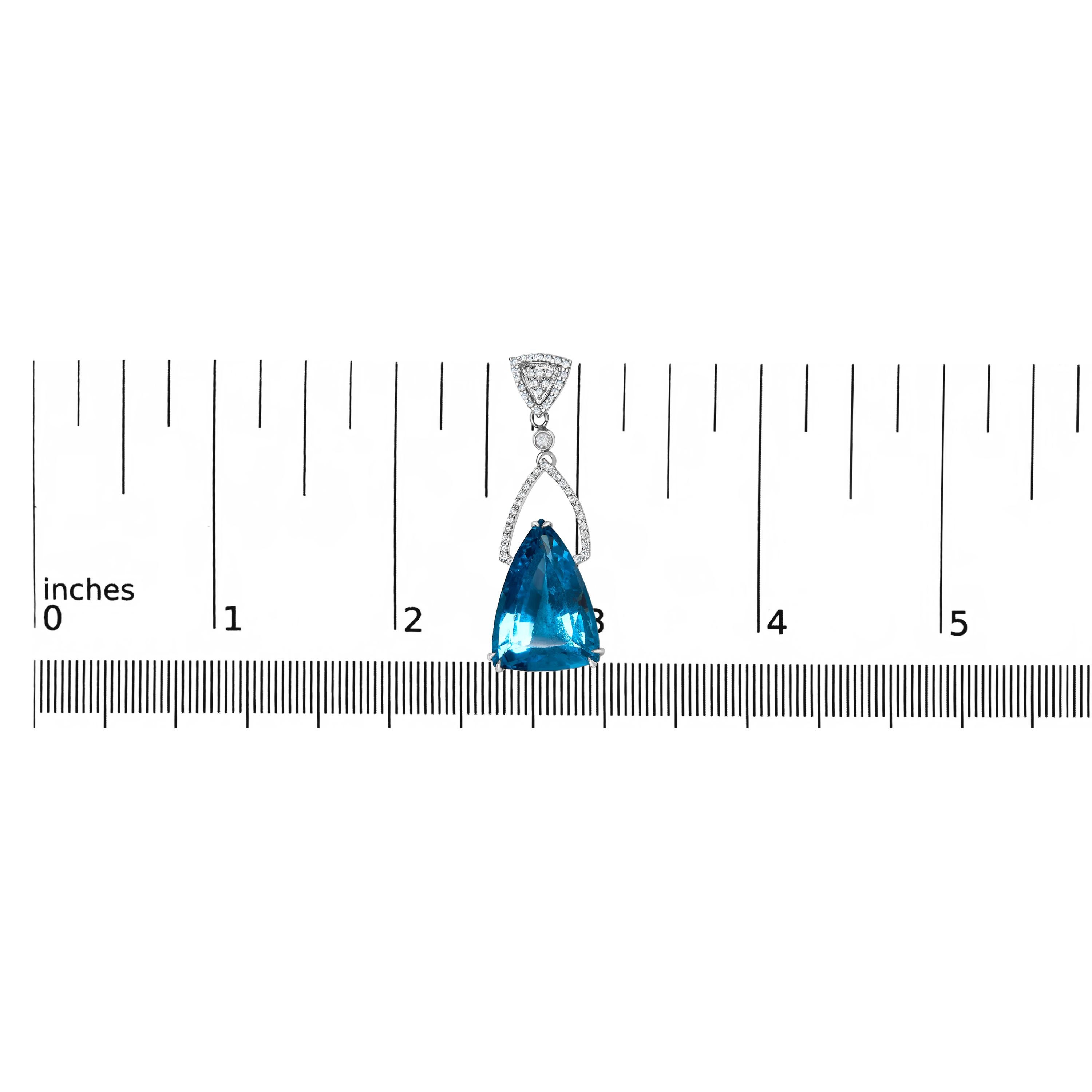 Round Cut 14K White Gold Earrings 4/5 Cttw Diamond and Blue Topaz Drop & Dangle Earrings For Sale