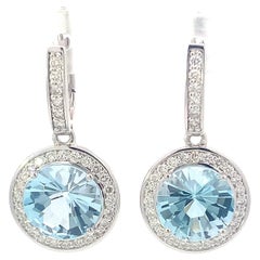 14K White Gold Earrings Diamonds and Blue Topaz