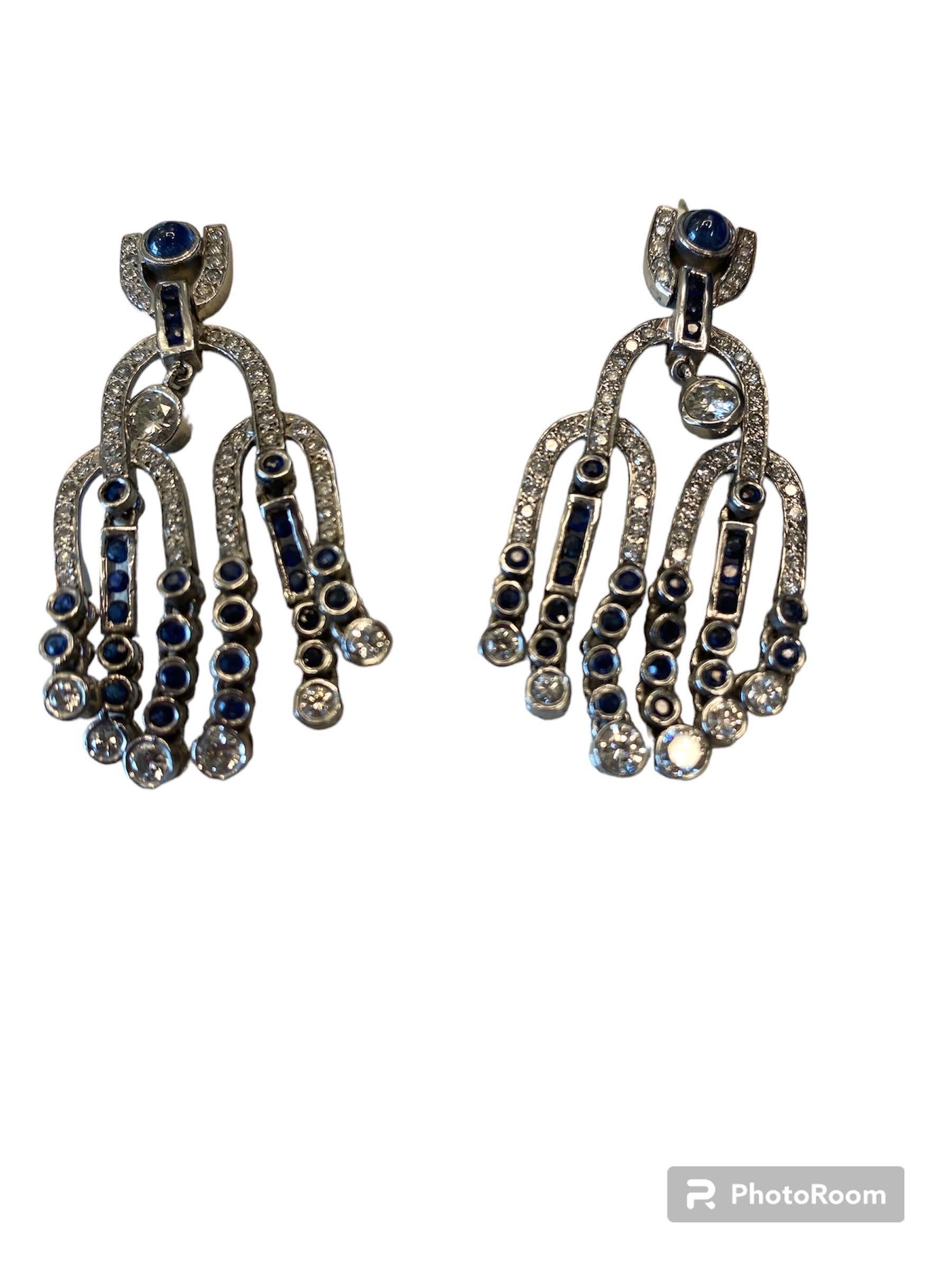 Brilliant Cut 14K White Gold Earrings With Sapphires  For Sale