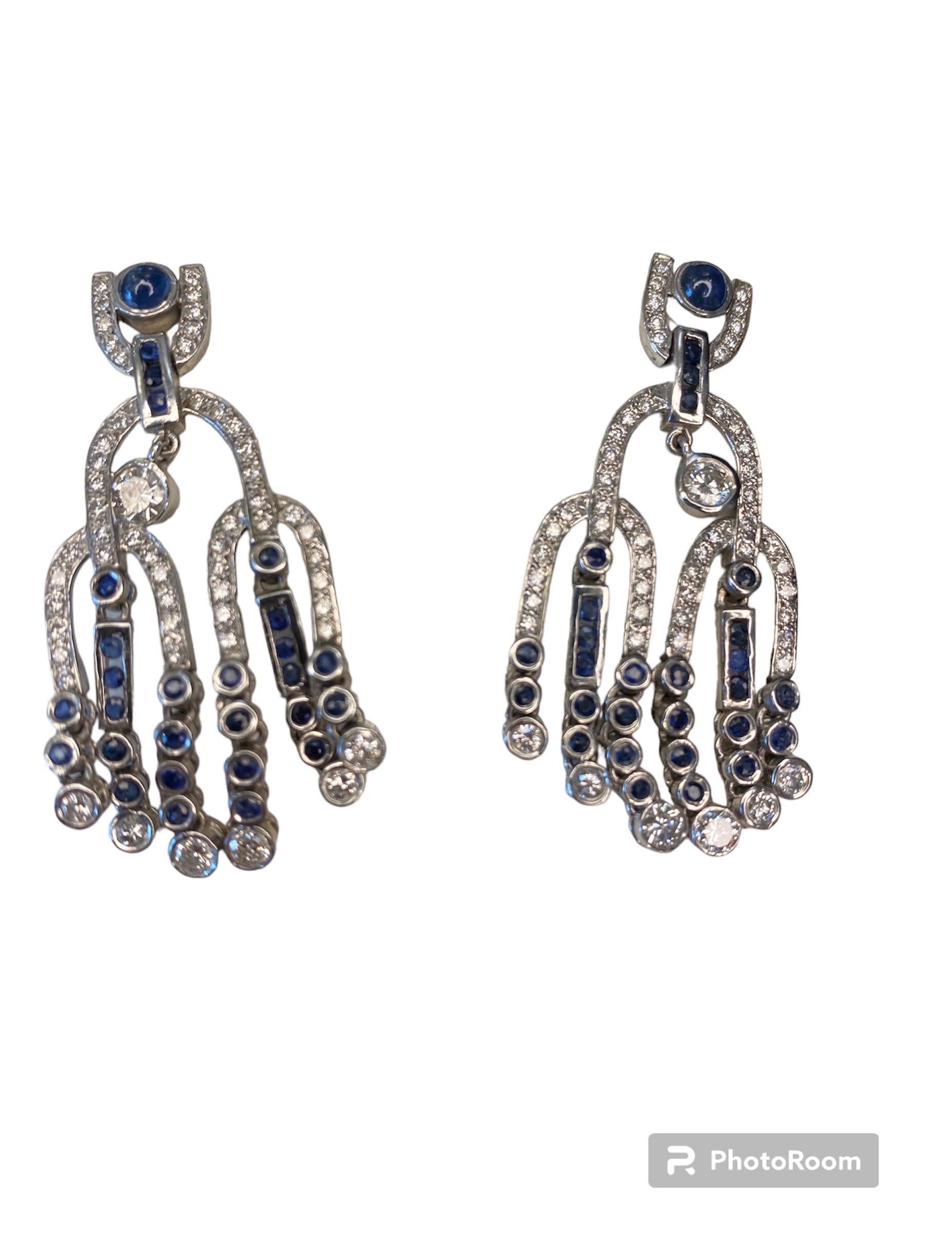 14K White Gold Earrings With Sapphires  In New Condition For Sale In Tel Aviv, IL