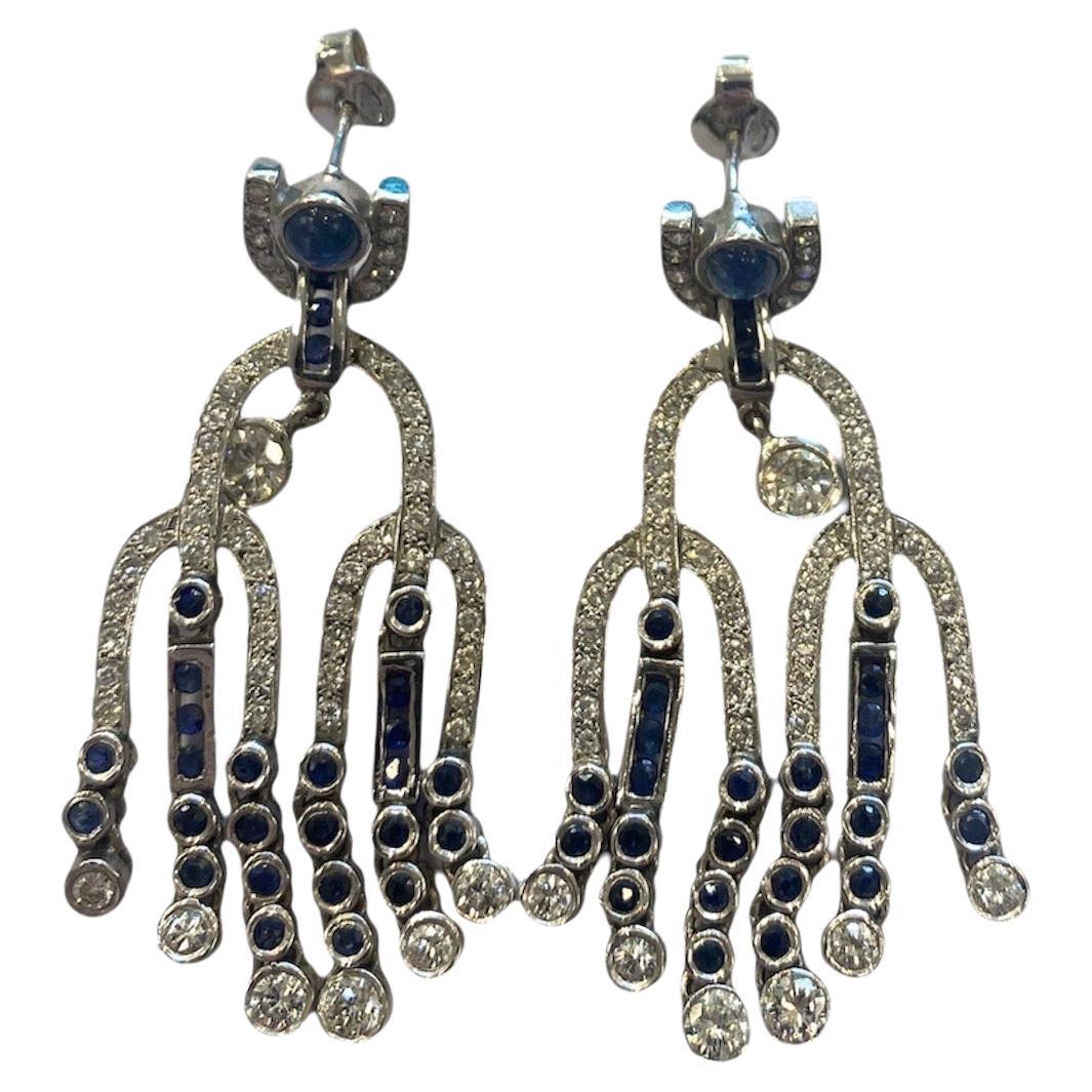 14K White Gold Earrings With Sapphires  For Sale