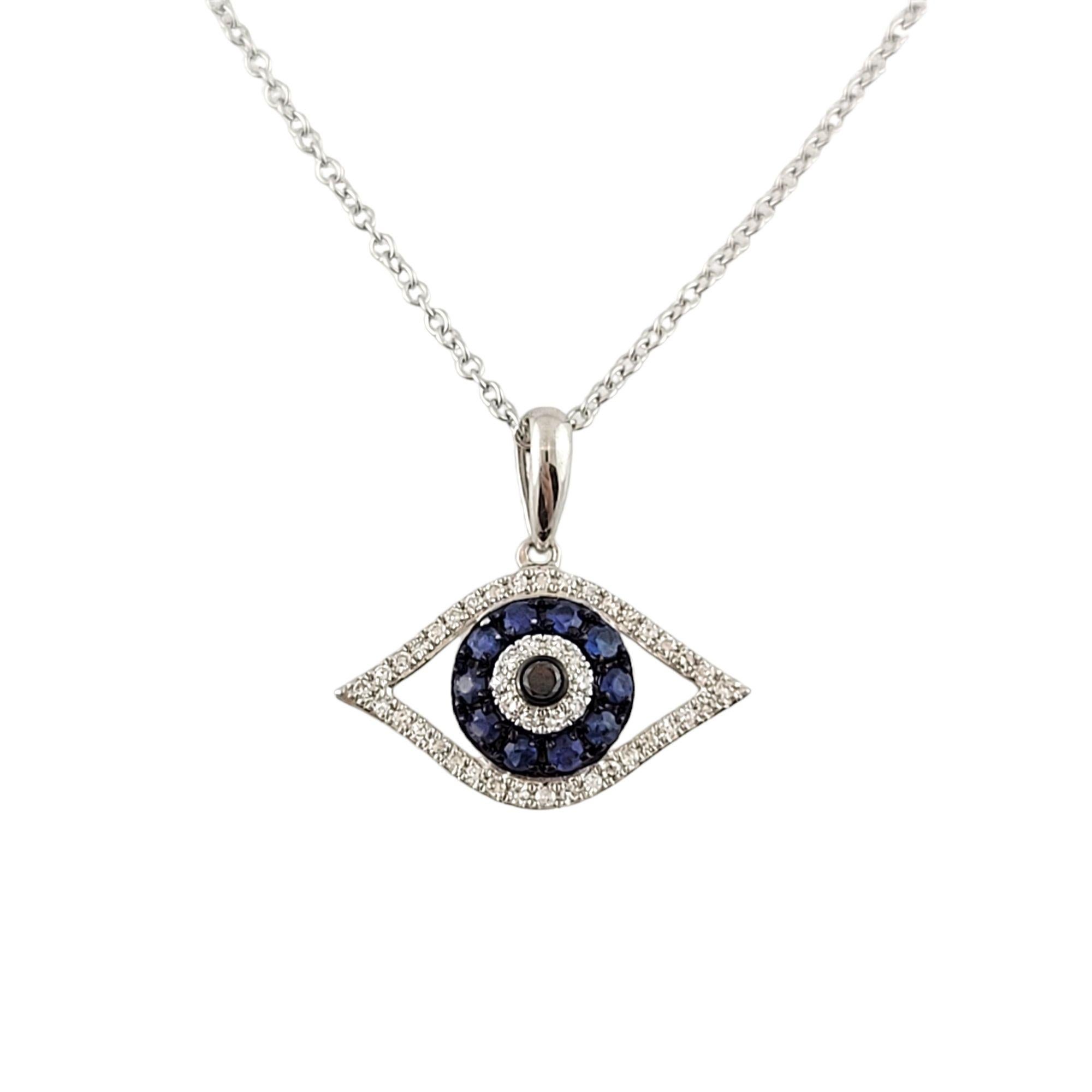 14k White Gold Effy Chain and Diamond Sapphire Eye Pendant In Good Condition In Washington Depot, CT