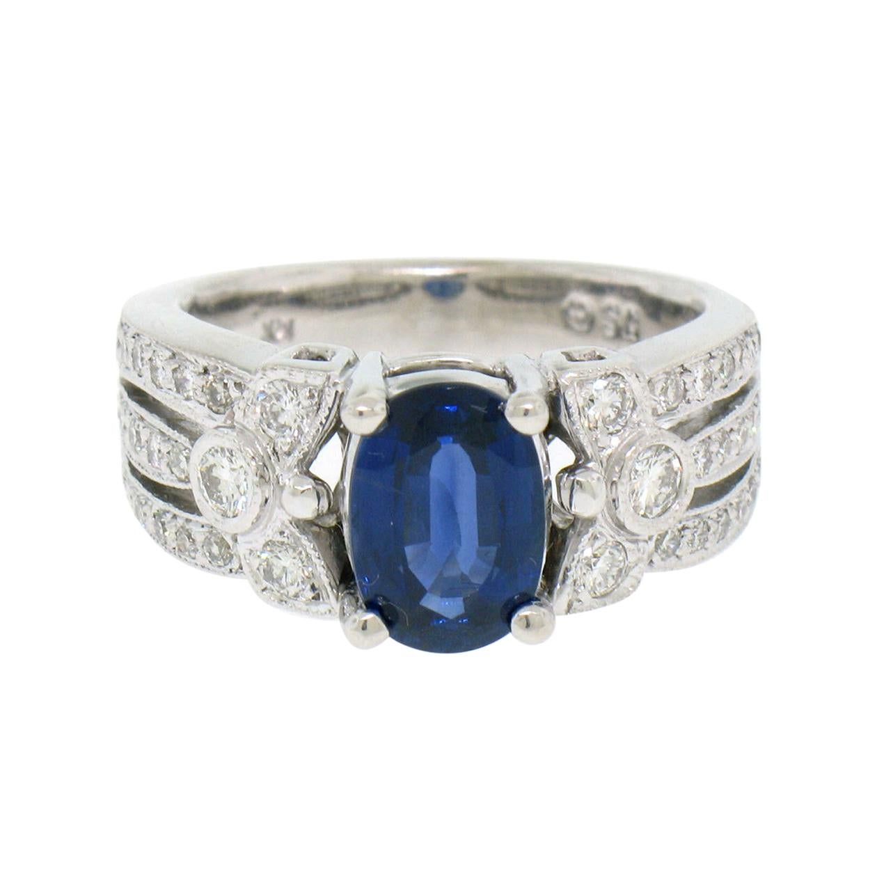 14k White Gold EGL 2.18ct Oval Royal Blue Sapphire & Diamond Engagement Ring