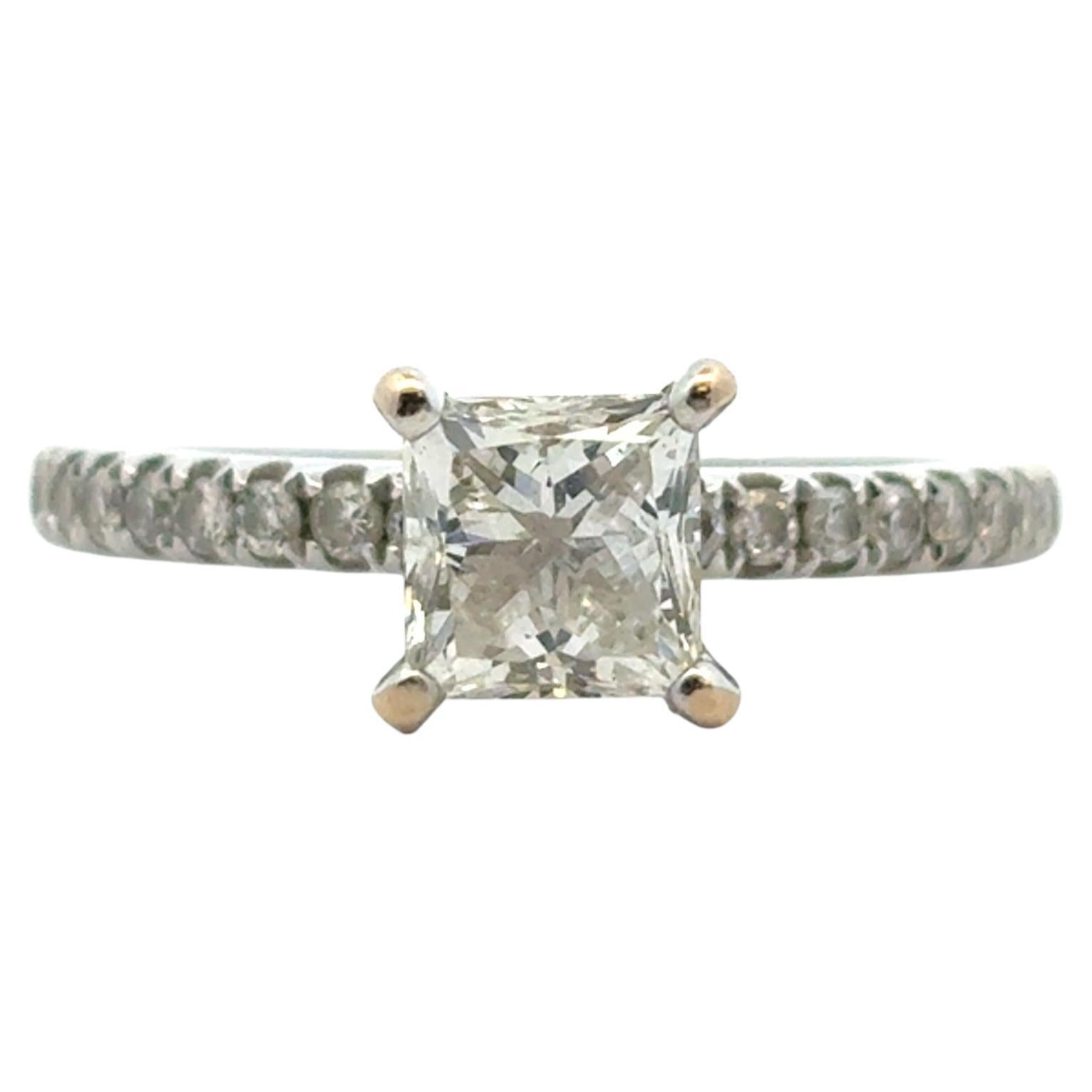 14k White Gold EGL Certified 0.91ct Princess Cut Diamond Engagement Ring