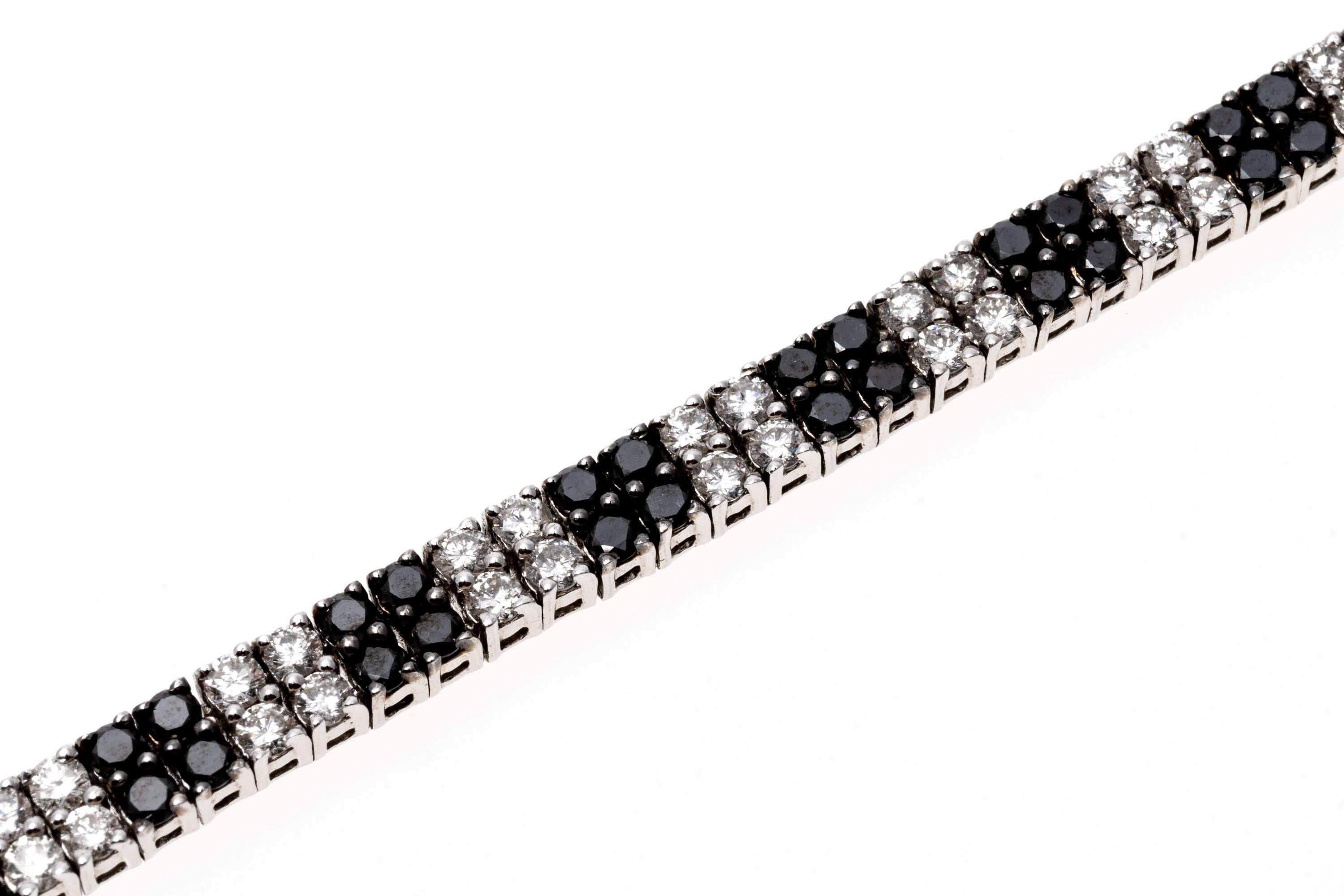 14k White Gold Elegant Black and White Diamond Line Bracelet, App. 5.18 TCW For Sale 1