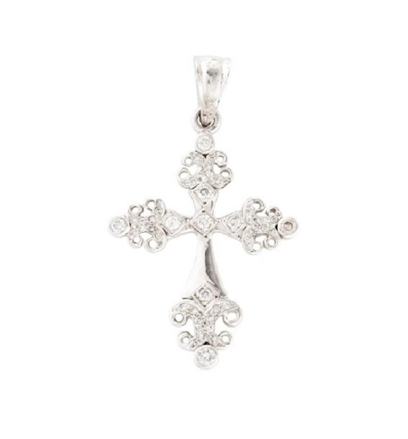 Crisscut 14k White Gold Elegant Diamond Cross Pendant For Sale
