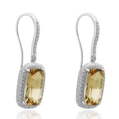 14k White Gold Elongated Cushion Cut Smoky Quartz and Pave Diamond Halo Earrings