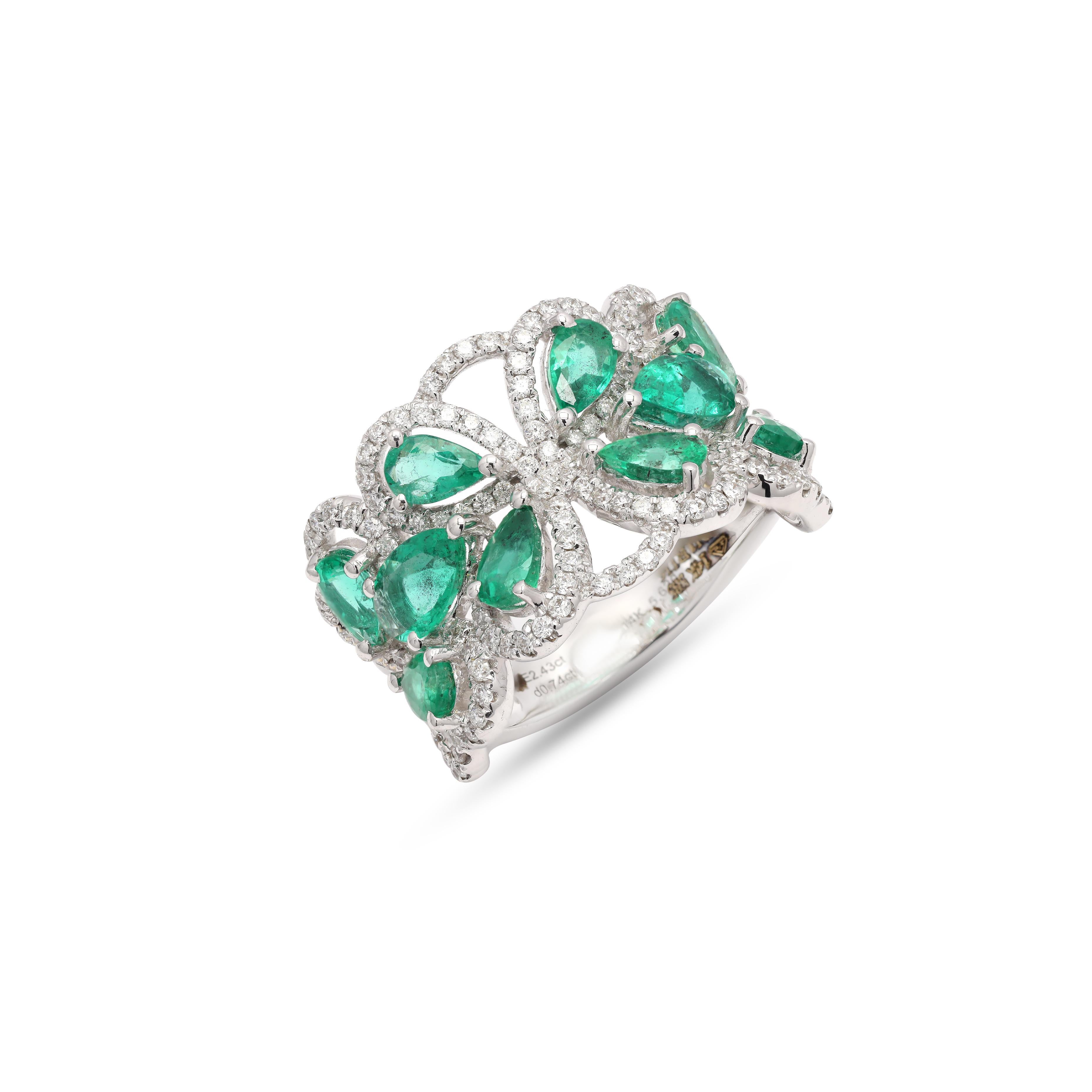For Sale:  Bridal 14k White Gold Diamond and Emerald Ring 4