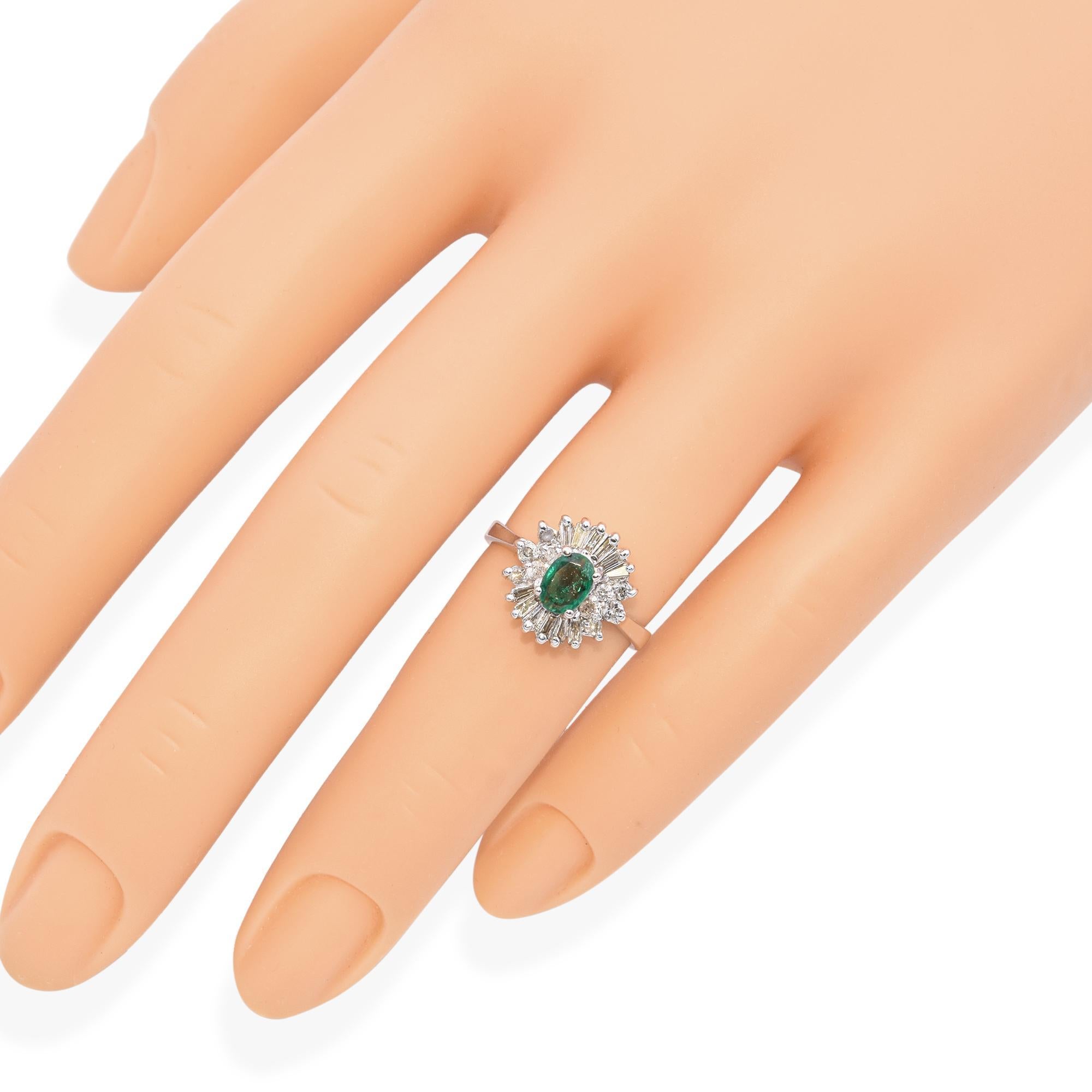 Modern 14k White Gold Emerald and Diamond Cocktail Ring