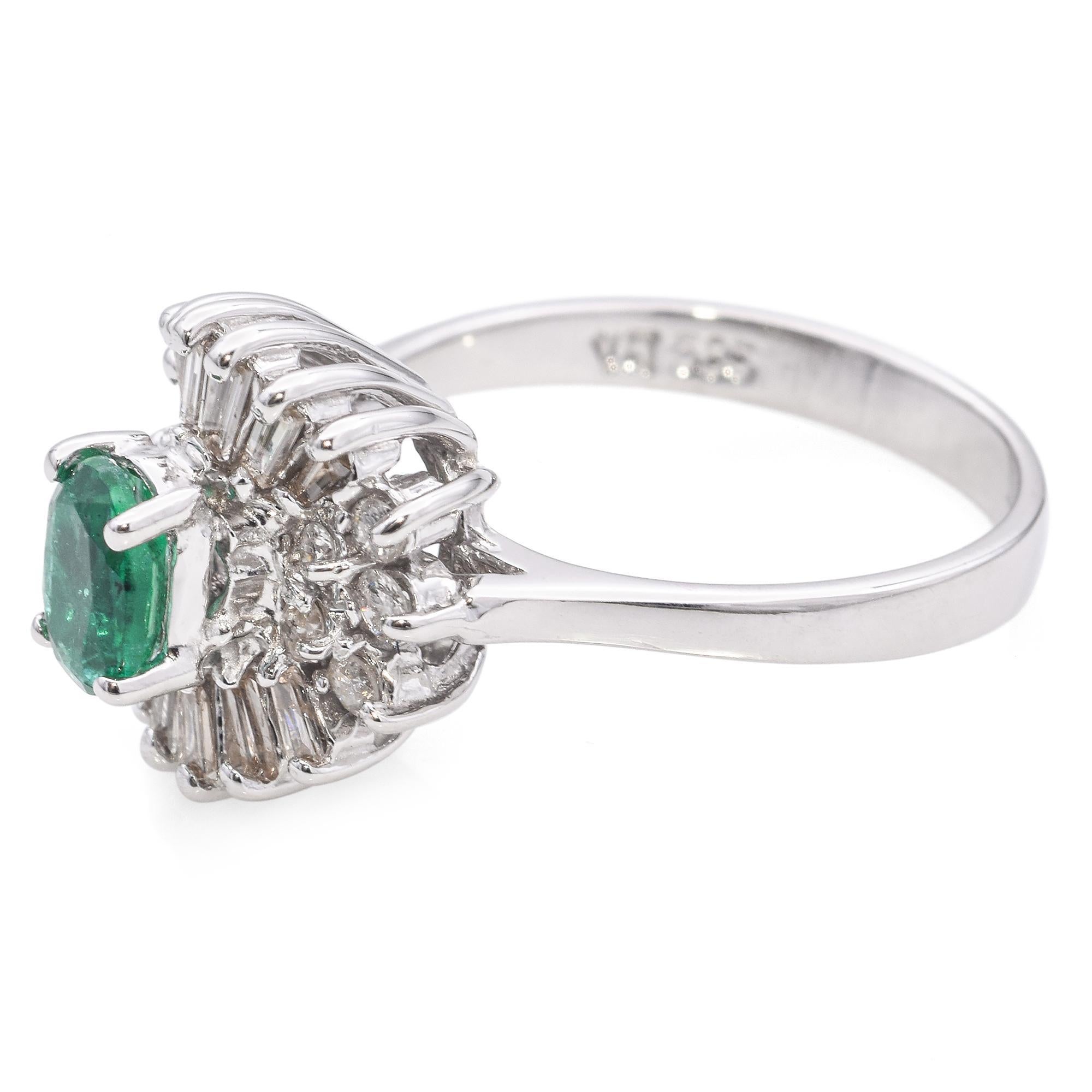 Oval Cut 14k White Gold Emerald and Diamond Cocktail Ring For Sale