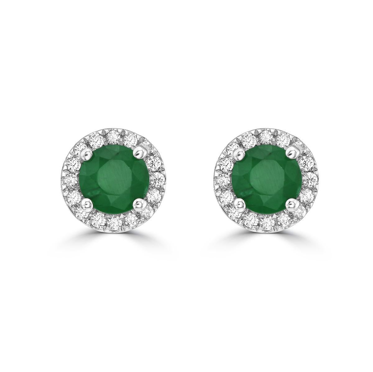 Elevate your look with our exquisite Emerald and Diamond Halo Martini Stud Earrings. The perfect blend of luxury and sophistication, these emerald stud earrings are crafted with stunning diamonds and lustrous gold for a truly exclusive feel. Add a