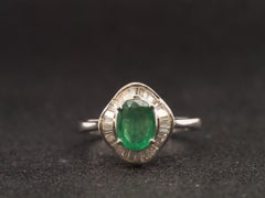 14K White Gold Emerald and Diamond Halo Ring - VHK#22