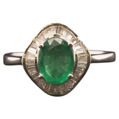 14K White Gold Emerald and Diamond Halo Ring - VHK#22