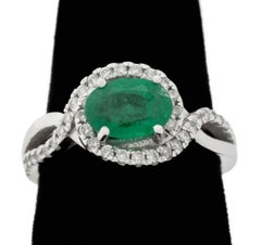 14K White Gold Emerald and Diamond Ring