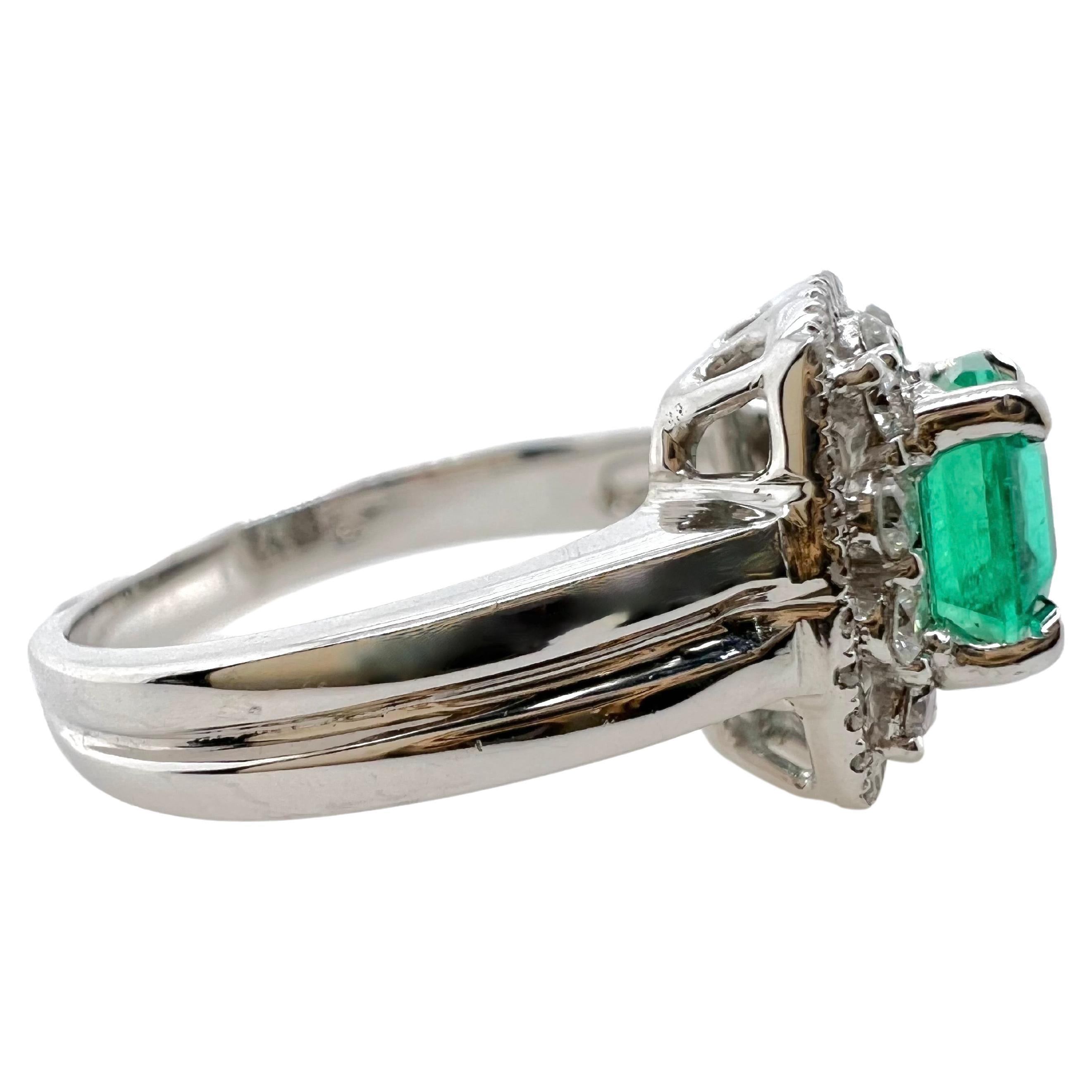 Emerald Cut 14k White Gold Emerald and Diamond Ring