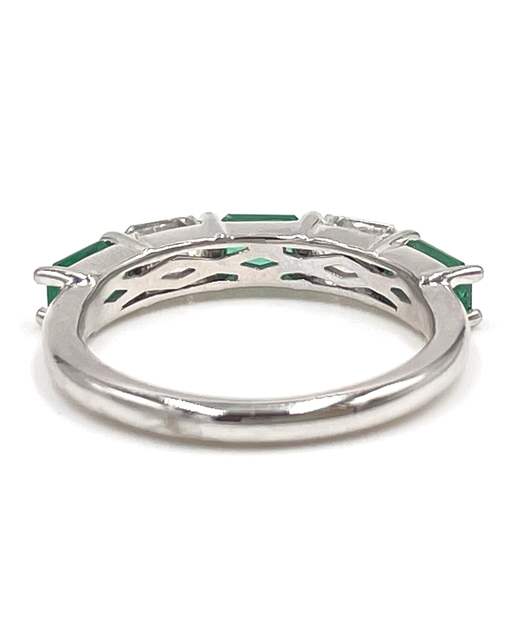 Women's 14K White Gold Emerald and Diamond Ring For Sale