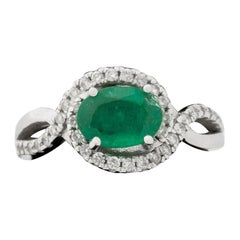 14K White Gold Emerald and Diamond Ring