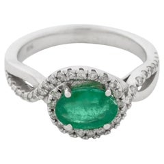14K White Gold Emerald and Diamond Ring, Late 20th Century, Size 7